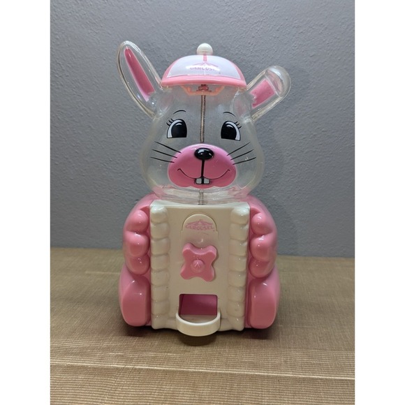 VINTAGE 9" PINK White BUNNY GUMBALL MACHINE BANK Carousel Industries - Picture 1 of 9